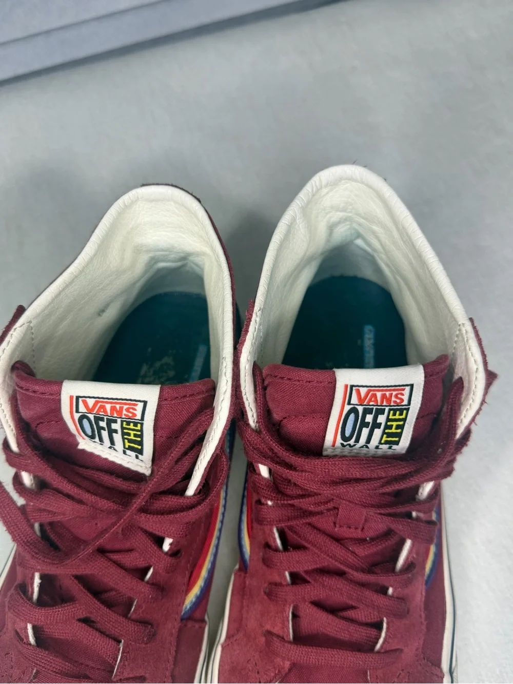 Vans SK8 Burgundy High-Top Sneakers with Rainbow Stripe M8/W9.5